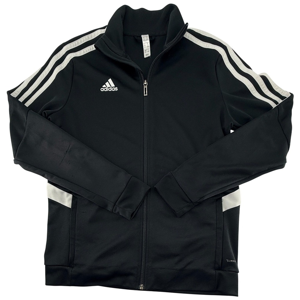 Adidas Track Jacket Mens Medium Black White 3 Stripe Climalite Full Zip Athletic